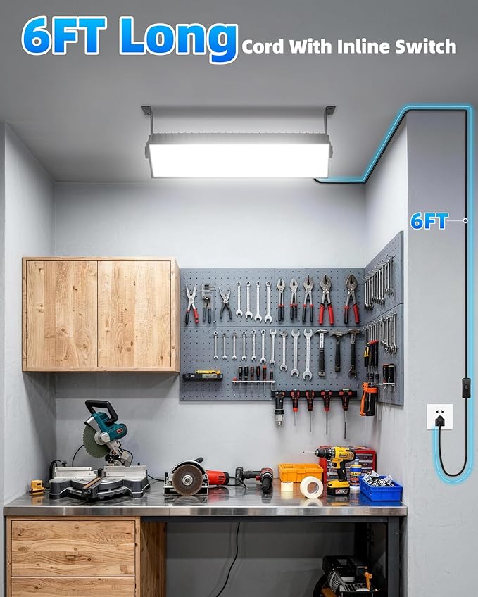 100W LED Shop Light, 14000LM 6000K Plug in Garage Light with 6FT Power Cord, IP66 Waterproof Work Bench Shop Lights for Garage, Workshop, Warehouse, Outdoor, Yard, Garden