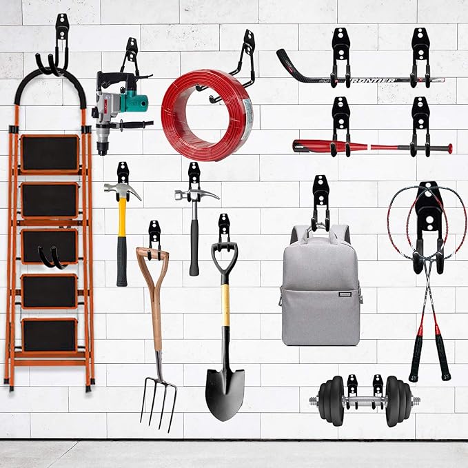 3-H Garage Wall Hooks 10 Pack,Garage Hooks Heavy Duty,Garage Storage Hooks for Hanging and Organizing Garden,Lawn,Yard Tools,Chairs,Ladders,Weed Eater,Shovel,Blower(Black)