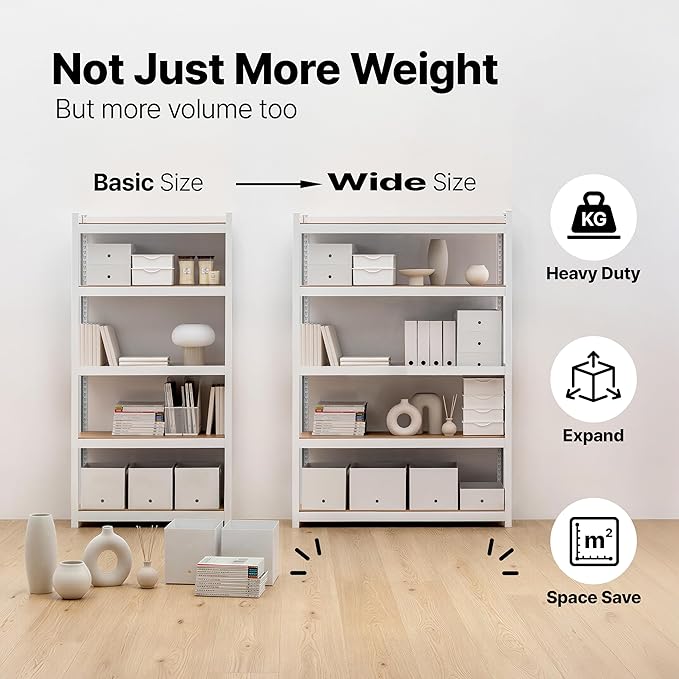 HOMEDANT House 48.1" W 5 Tier Heavy Duty Garage Shelving Adjustable Metal Rack Storage Shelves Standing Shelf Unit Organizers Industrial Warehouse Basement White 2Pack