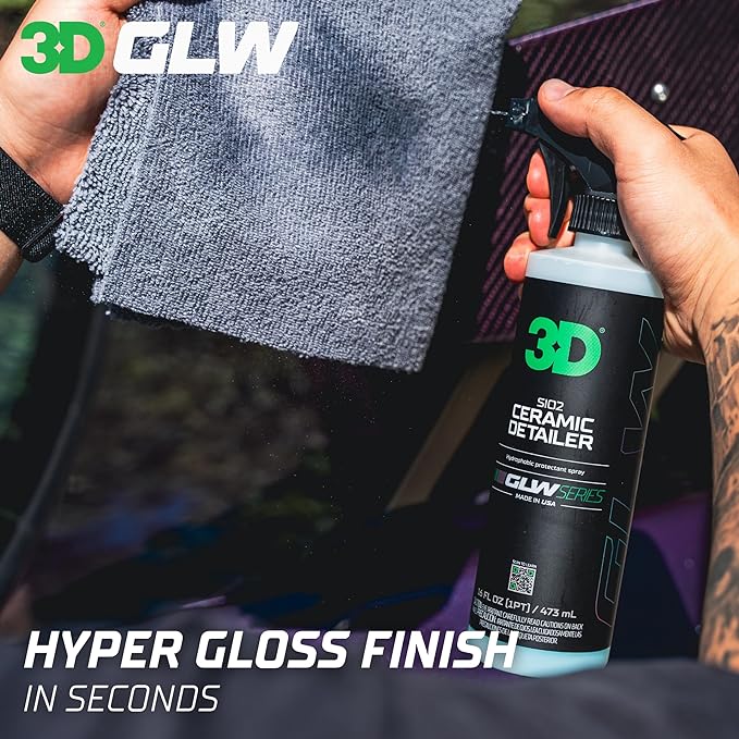 3D Ceramic Detailer, GLW Series | Hyper Gloss Finish | SiO2 Peak Hydrophobic Top Coat | Extends Life of Waxes, Sealants, Coatings | DIY Car Detailing Spray | 16 oz
