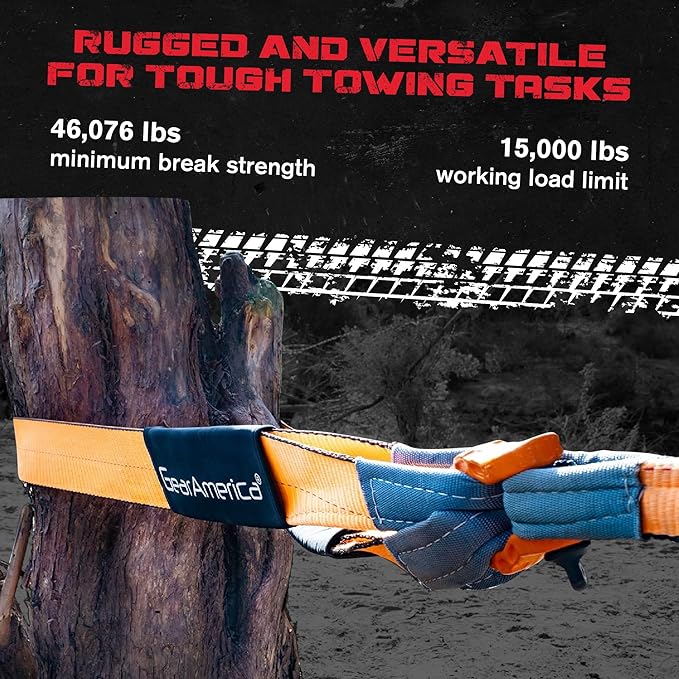 GearAmerica Tow Strap 4" x10' Heavy Duty Tree Saver - 46,076 lb Winch Strap & Recovery Rope for Offroad, Weather Resistant with Triple Reinforced Loops and Towing Belt - ATV Accessories