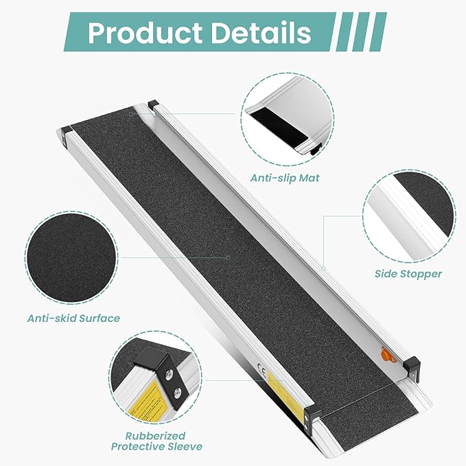Wheelchair ramp 6FT, Lightweight, Retractable and Portable, can be Used for Wheelchair ramps, Comes with a Handbag