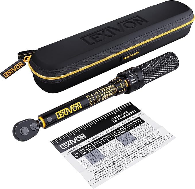 LEXIVON Inch Pound Torque Wrench 1/4-Inch Dr. | 72-Tooth Gear Dual-Direction Click Type | Micro-Adjustment 10~150 in-lb (1.1~16.9 Nm) | Zippered Protective Case (LX-180)