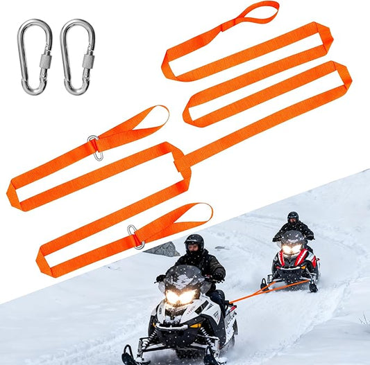 19 Ft Long Snowmobile Tow Straps Snowmobile Accessories with 2 Locking Carabiners Clips, Heavy Duty 4400lbs Break Strength Tow Strap kit for ATV, Skidoo, Ski, Sled