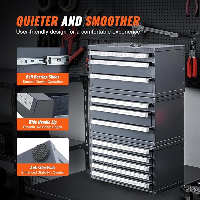 VEVOR Drill Bit Dispenser Cabinet, Five-Drawer Drill Bit Dispenser, 1/2" Reduced Shank Drill Bit Organizer Cabinet, Drill Dispenser Organizer Cabinet for Sizes 33/64" to 63/64" in 1/64" Increments