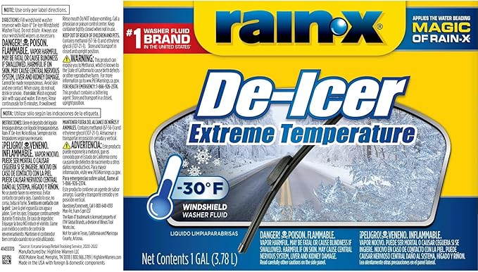 Rain-X -30°F Extreme Temperature De-Icer Windshield Washer Fluid - 1 Gallon (Pack of 6)