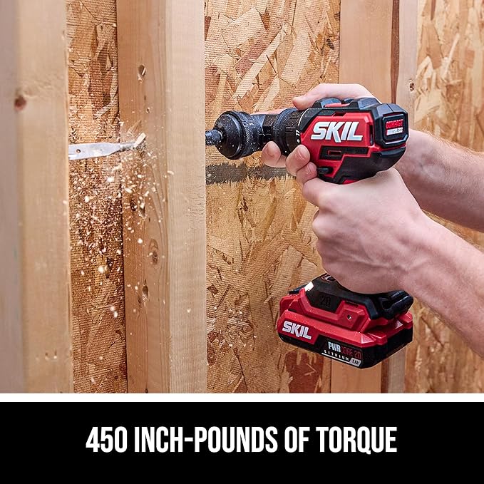 SKIL PWR CORE 20 Brushless 20V Compact Multi-Head Drill Driver Kit, Includes 2.0 Ah USB-C Battery & PD Charger - QD6293B-10