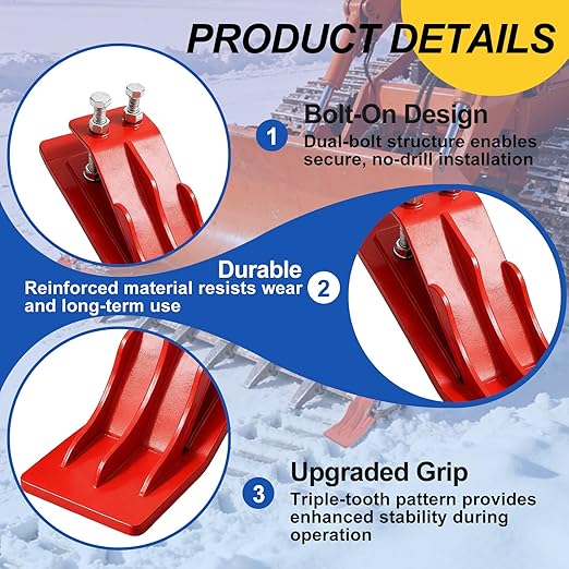 2Pcs Tractor Bucket Attachment, High-Visibility Red Tractor Bucket Edge Protector, Skid Steer Attachments with 10mm Steel & Anti-Skid Dual Bolt Lock