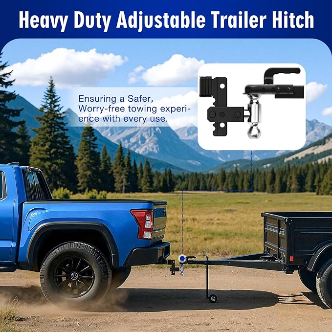 Adjustable Trailer Hitch Fits 2" Receiver - Heavy-Duty 12,500 lbs GTW Aluminum Tow Hitch with Dual Ball (2" & 2-5/16"), 8" Drop/Rise, 4 Silencer Pads & Anti-Theft Lock for Trucks and SUVs