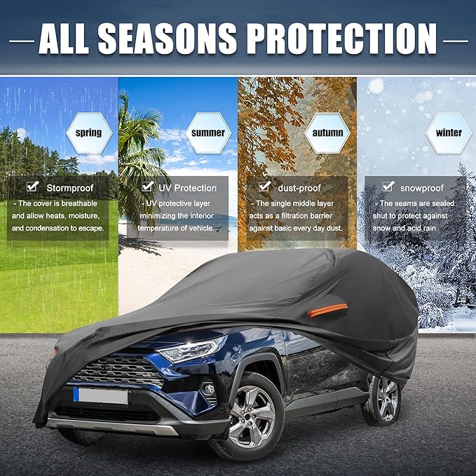 X AUTOHAUX Car Cover for Toyota RAV4 2012-2022 Aluminum Film Outdoor Waterproof Sun Rain Snow Hail Protection with Driver Door Zipper