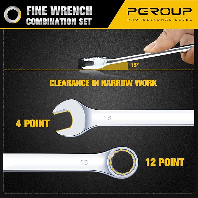 32 Piece SAE & Metric Combination Wrench Set, 20PCS Long Wrenches and 12PCS Stubby Wrenches, Open End and 12-Point Box End, CR-V Steel Mirror Chrome Polished
