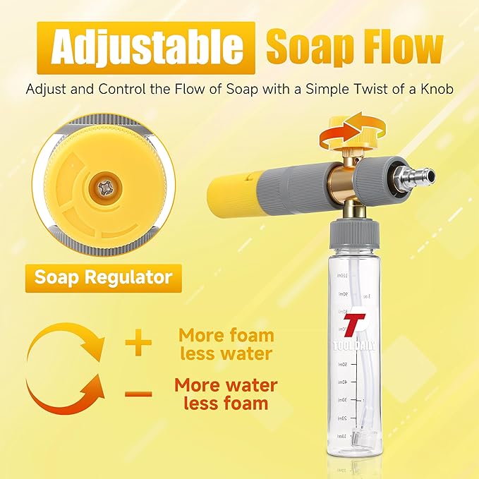 Tool Daily Foam Cannon, Small Foam Cannon for Pressure Washer, 5 Power Washer Nozzle Tips, 1/4 Inch Quick Connect