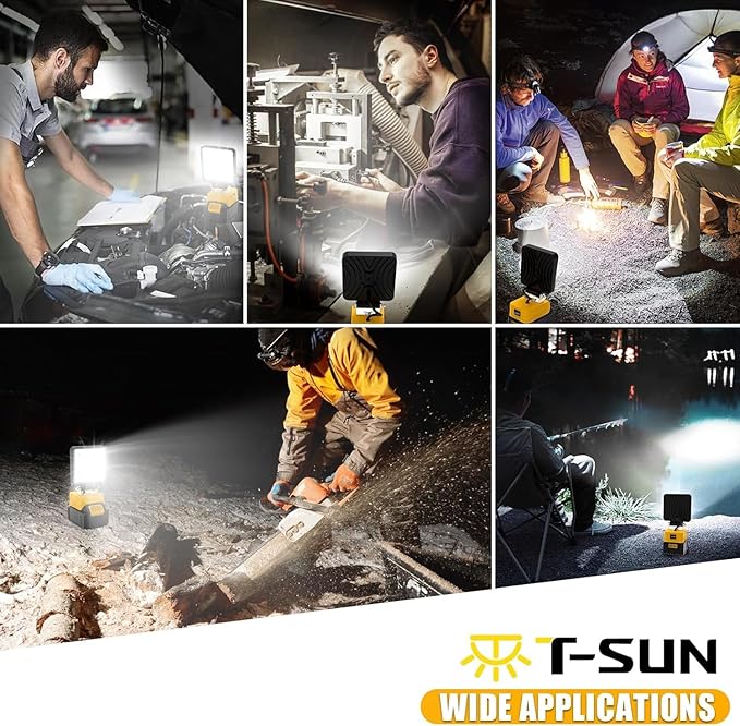 T-SUN 50W 5000LM LED Work Light, Cordless Portable Light Compatible with Dewalt 20V Max Battery(Not Included), with USB C & USB Port for Jobsite, Emergency, Garage, Car Repair.