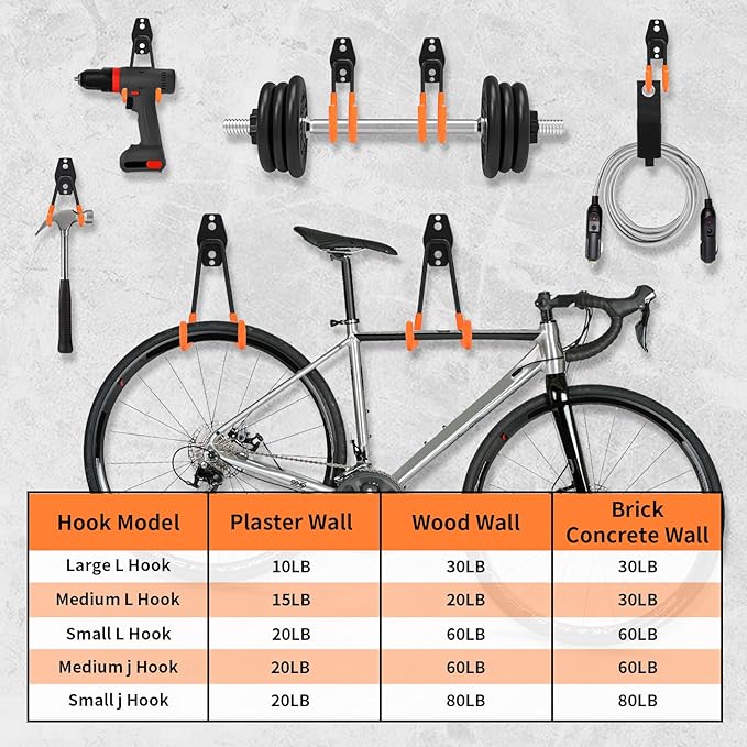 12 Pack Garage Hooks Heavy Duty, Wall-Mount Storage Hooks with Non-Slip Coating, Includes Screws & Anchors + 2 Extension Cord Straps, Shed Hooks for Hanging Bikes, Ladders, Garden Tools, Hoses, Ropes
