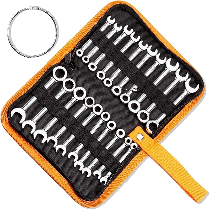Mini Wrench Set Metric and SAE 20 Pcs Ignition Wrenches 4-11mm & 5/32" to 7/16" Open End Box End Wrench Set with Key Ring, Combination Wrench Sets with Zipper Bag