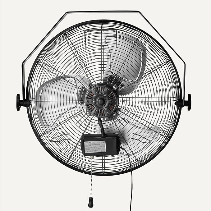 Amazon Basics 18" Indoor Wall-Mounted Industrial Fan with Three Speeds, High CFM, Heavy-Duty Metal Blades, Tilt Head, for Commercial Use, Warehouse, Basement, Black