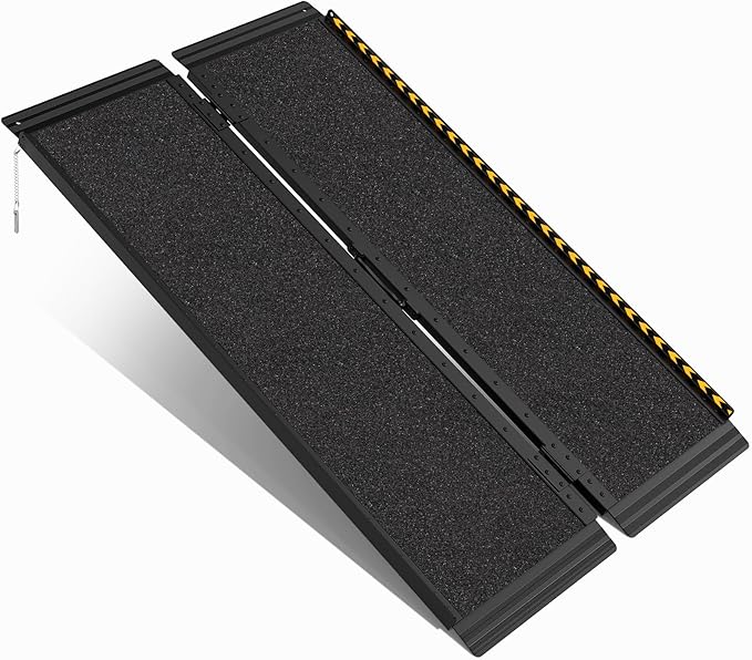 FACHNUO 4FT Wheelchair Ramp for Threshold 4-12 inches, Safe Use at Night Portable Threshold Ramps for Doorways, 800LBS Capacity, Non-Slip Durable Aluminum Alloy Folding Handicap Ramp for Home Steps