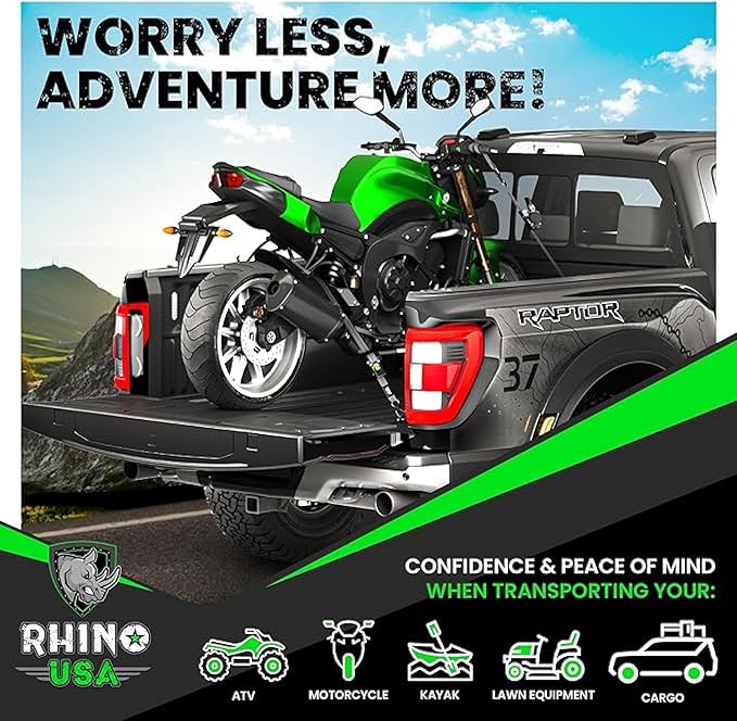 Rhino USA Retractable Ratchet Straps (2-Pack) - 1 Inch x 10 Feet (1,209lb Break Strength) - Auto Self Retracting Tie Down Straps for Truck, Cargo Trailer, Motorcycle, ATV, UTV - Gray
