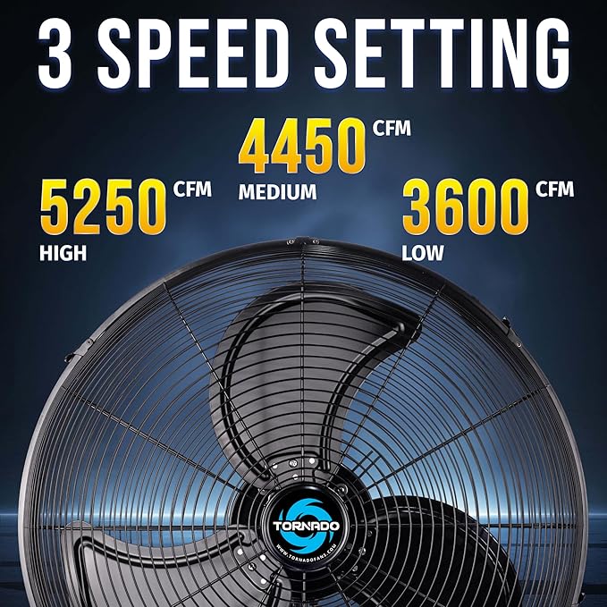 Tornado 20 Inch Pro Series High Velocity Waterproof Outdoor Wall Mount Fan, Oscillating Industrial, Commercial & Residential Fan, 3-Speed, 5250 CFM, 1550 RPM, 1/7 HP, 6.6 FT Cord, UL Listed