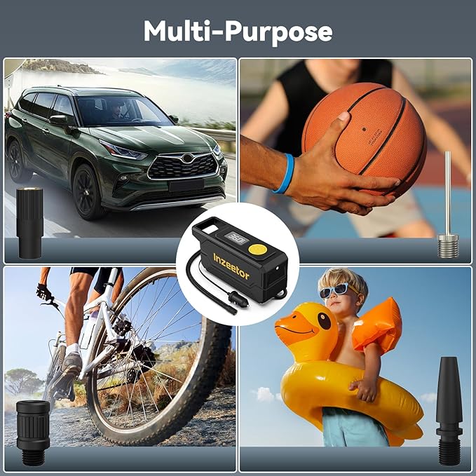 150 PSI Tire Inflator Portable Air Compressor, 12V DC Auto Shutoff Air Pump with Digital Pressure Gauge and Emergency LED Light for Car Tires, Bicycle & Balloons, Black