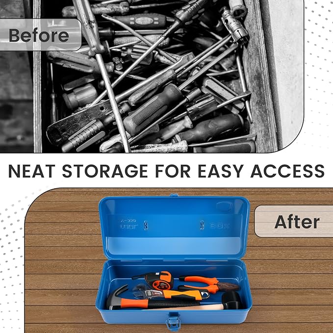 Large Metal Tool Storage Box with Handle for Workshop,15 inches Portable Tool Case with Lid，Locking Organiser Box for Hardware Part(blue)