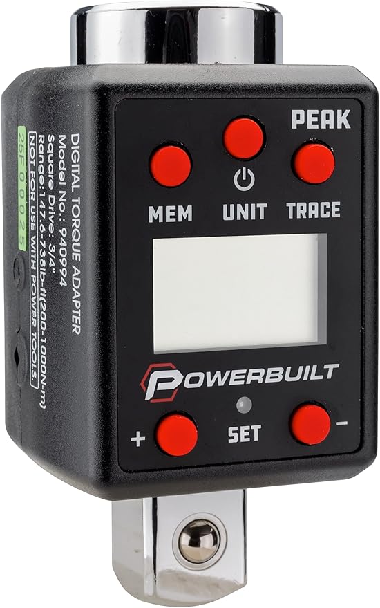 Powerbuilt 3/4-Inch Drive Digital Torque Adapter, 147.5-737.5 Ft-Lb and 200-1000 Nm, Alert Signals Torque Setting, Electronic Torque Wrench Converter with Digital Display, ±2% Accuracy - 940994