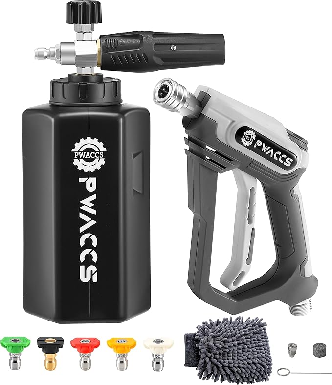 PWACCS Pressure Washer Foam Gun, Short Pressure Washer Gun, Foam Cannon for Car Wash Kit with 1/4" Quick Connector, Pressure Wash Handle for Power Washer with M22 Male Inlet, 4000 PSI, 1.5 Liter