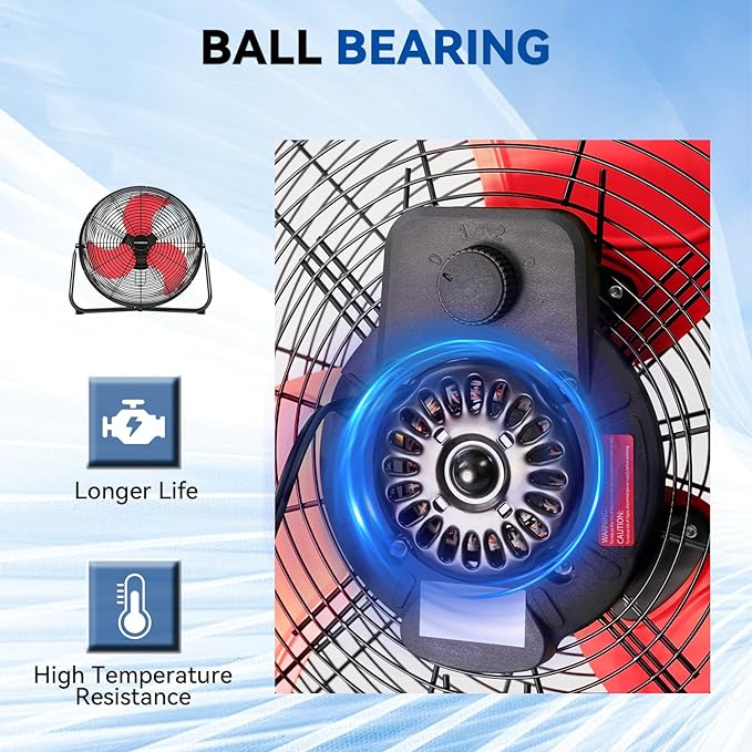 20" High Velocity Floor Fan, 5300 CFM Heavy Duty Industrial Floor Fan, 3 Speed, 360 Degree Tilt, Quiet Operation for Warehouse, Basement, Factory, Barn, Garage - UL Safety Listed