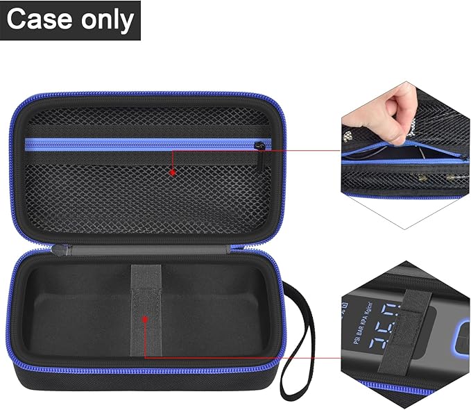 Tire Inflator Case for Hafuloky/ for LOLSSA/ for EMSON for Bullseye Pocket Air Compressor, Portable Cordless Car Tire Pump Travel Storage Bag with Mesh Pocket for Pressure Gauge Accessories(Box Only)