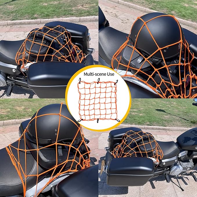 Small Cargo Net 15"x15" Stretches to 30"x30" with Thicken Hooks | Natural Latex Core, Tight 2”x2” Mesh Heavy Duty Bungee Net for Motorcycle Helmet, Bike, ATV, UTV, Luggage