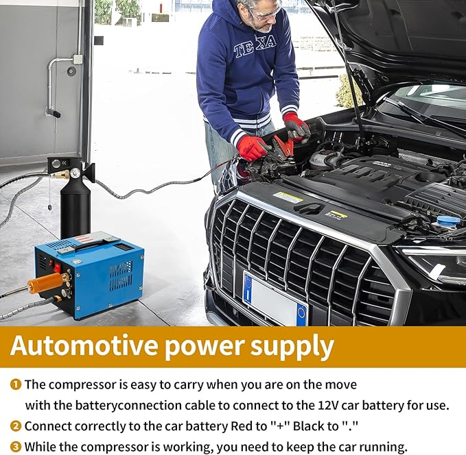 PCP Air Compressor 4500Psi/30Mpa Water/Oil Free PCP Air Pump Rifle,12V Automotive DC 110V AC PCP Airgun Compressor With Power Converter,Built-in Fan,Suitable for Paintball (Blue)