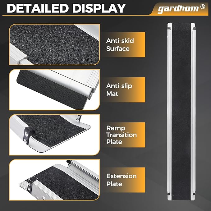 gardhom 1Pair Wheelchair Ramp 6FT Telescopic Ramps for Wheelchairs 600lbs Capacity Portable Wheelchair Ramps for Steps Home Threshold Doorways Steps Stairs with Carrying Bag