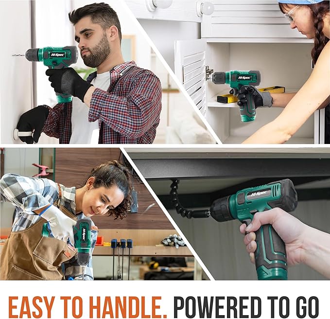 Hi-Spec 110pc Green 8V USB Electric Power Cordless Drill Driver Set. Drill Bits, Sockets and Screwdriver Bit Set Accessories In a Portable Toolbox Case