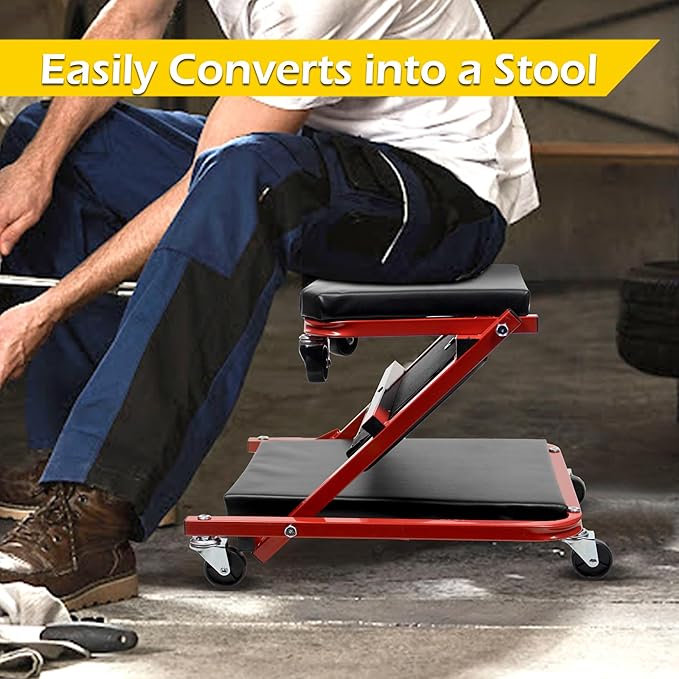 MAXWORKS 50873 2 in 1 Mechanic Creeper 36 inch Z-Creeper Seat 300 lbs Capacity Low Profile Creeper with 6 pcs Casters for Garage Shop Auto Repair