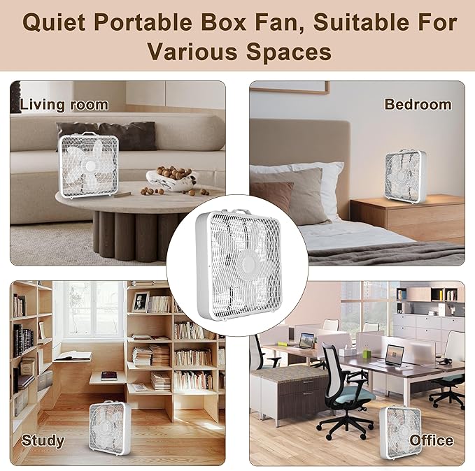 Xcity 20 Inch Box Fan with Carry Handle, Portable Powerful and Quiet 3-speed Floor Fan with Protection Net, Durable 70W Lightweight for Bedroom Study Home