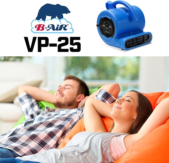 B-Air VP-25 1/4 HP 900 CFM Air Mover for Water Damage Restoration Equipment Carpet Dryer Floor Blower Fan Home and Plumbing Use, Blue