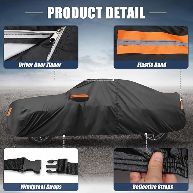 X AUTOHAUX Car Cover for Chevy Camaro 2010-2021 Aluminum Film Outdoor Waterproof Sun Rain Snow Hail Protection with Driver Door Zipper