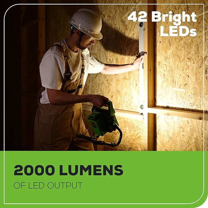 Greenworks 40V (AC/DC) 2000-Lumen LED Work Light, 360° Head Rotation, Tripod Mountable, Portable, Indoor/Outdoor Light, Flood Light, Tool-Only