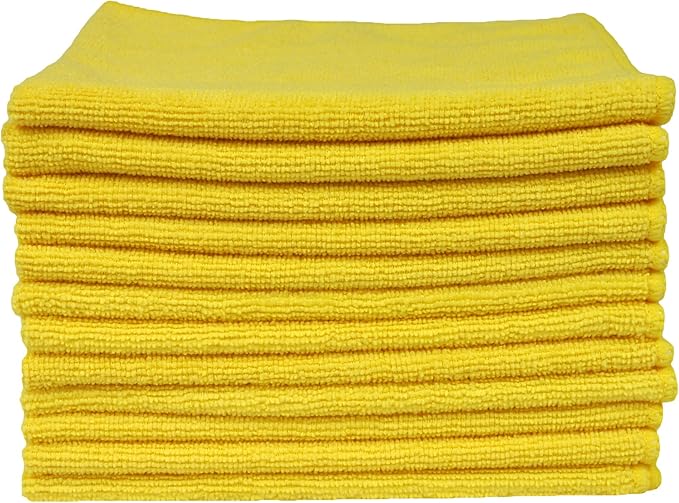 Eurow Utility 240 GSM Terry Weave Microfiber Cleaning Towels for Home, Auto, Boat, RV, Garage, Shop, Streak-Free, Scratch-Free, Reusable, Multi-Surface, Ultra Absorbent, 16x16 Inch, 12-Pack, Yellow