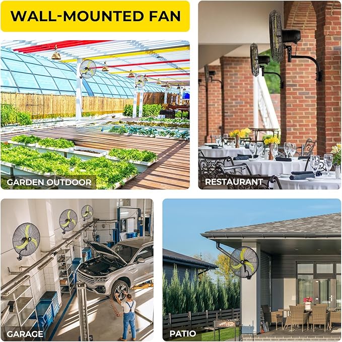 FUGOO 30'' Oscillating Wall Mounted Fan With Remote Control,BLDC Motor, Large air flow range From 3200CFM to 8800CFM, 4-Speed Heavy Duty Industrial Wall Fan for Factory, Commercial, Garage, Warehouse