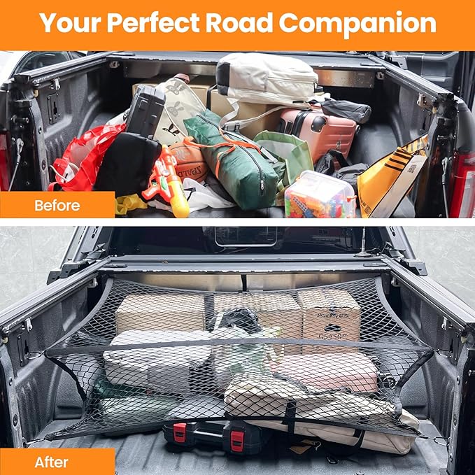 Truck Bed Net, Highly Elastic Cargo Net for Pickup Truck Bed, Stretchable Mesh Organizer for Pickup Trunk Bed, Suitable for Daily Light Loads of Trucks, 4'x4’ Stretches to 7‘x 7’
