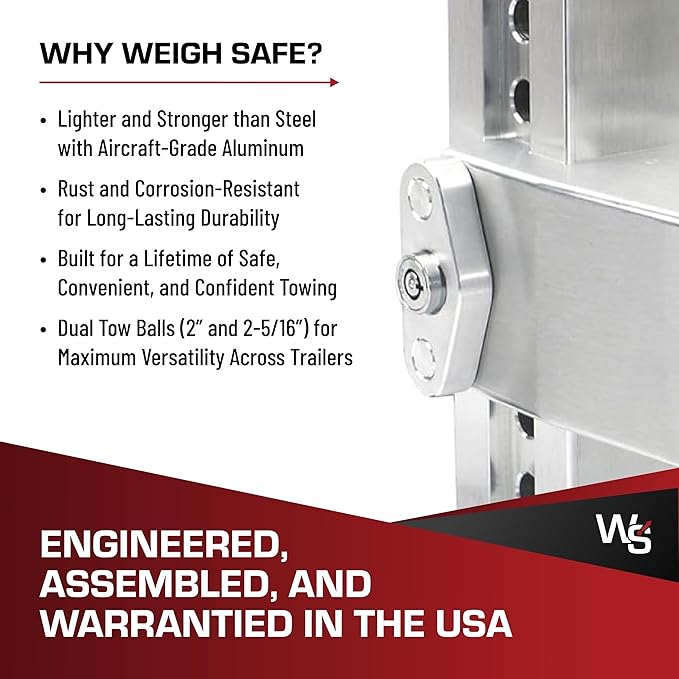 Weigh Safe 180-Degree Trailer Hitch - Adjustable Trailer Hitch for Towing - Compatible with 2.5" Receivers - 8" Drop, Chrome-Plated Tow Balls, 18,500 GTW, 1-Piece Lock Set.