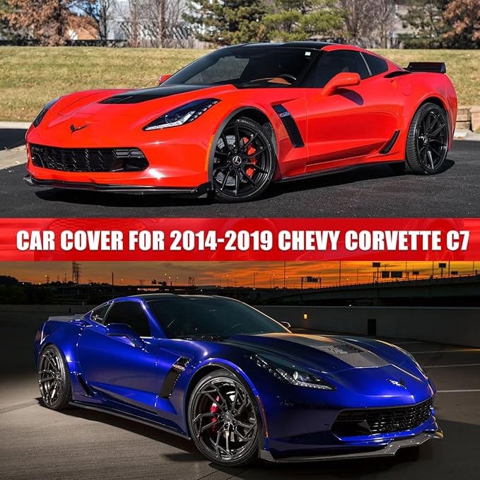 Waterproof Car Covers Replace for 2014–2019 Corvette C7, 6 Layers All Weather Custom-fit Car Cover with Zipper Door & 18 Ponit Windproof Bands for Snow Rain Dust Hail Protection