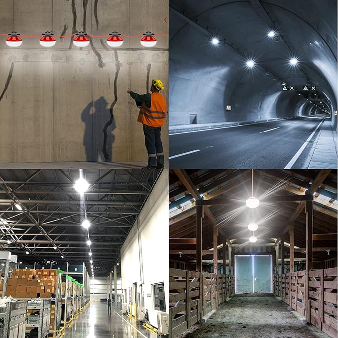 100FT LED Construction String Lights 10 Bulbs,10000LM,Industrial Grade,Weatherproof, Linkable 5000K Super Bright for Job Sites, Mining, Patios & Outdoor Work,Free for Climbing Hook 2Prong