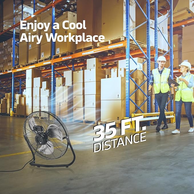 NEXAIR 3-Speed 20 In High-Velocity Heavy Duty Metal Industrial Floor Fan, 1800 CFM Powerful cooling fan for garage, Warhouse, Commercial, Residential Use, with 180° Adjustable Vertical Tilt