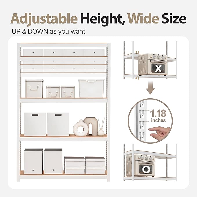 HOMEDANT House 48.1" W Deep 5 Tier Heavy Duty Garage Shelving Adjustable Metal Rack Storage Shelves Standing Shelf Unit Organizers Industrial Warehouse Basement White 1Pack