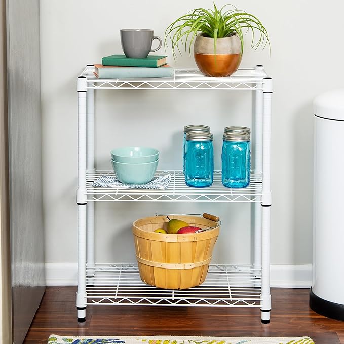 Honey-Can-Do 3-Tier Heavy-Duty Adjustable Shelves, Metal Storage Rack with 250-lb Shelf Capacity, White, 14" W x 24" L x 30" H