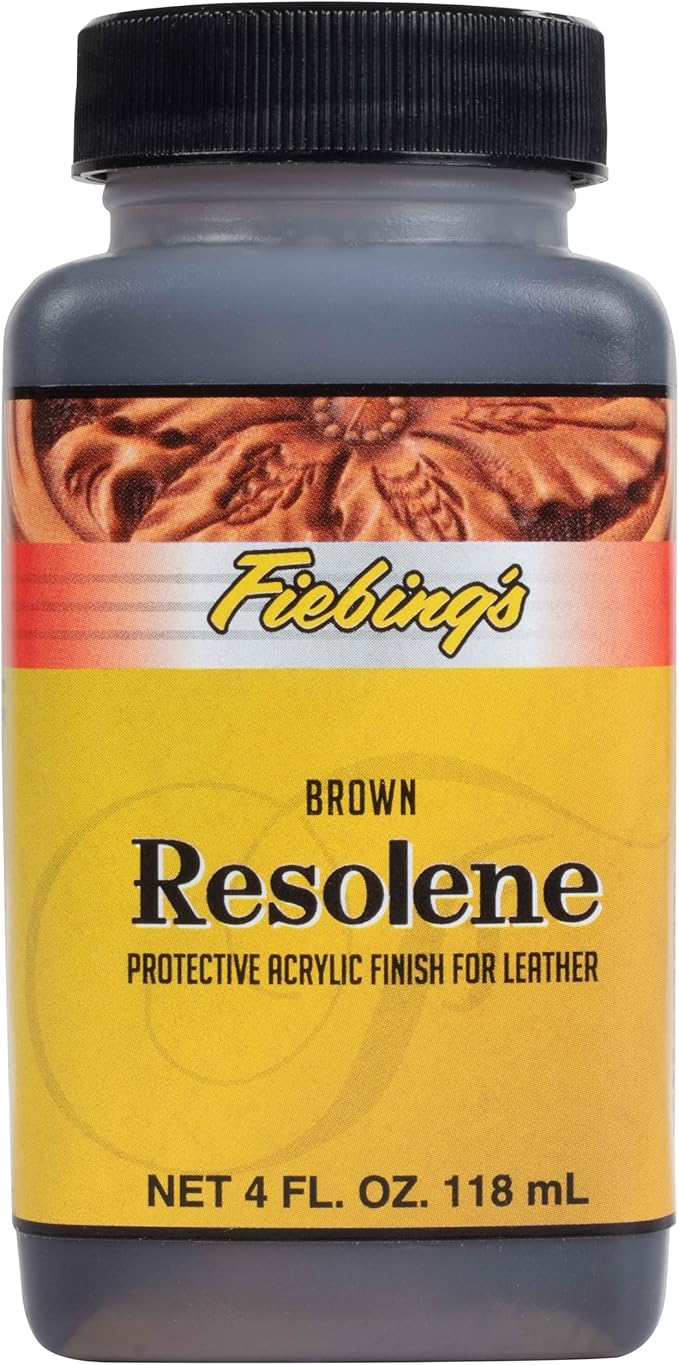 Fiebing's Acrylic Resolene (4 oz) - Protective Acrylic Leather Finisher - Glossy Finish Top Coat for Dyed & Polished Leathercraft - Flexible, Durable, Water Resistant for Boots, Couch, Purse (Brown)
