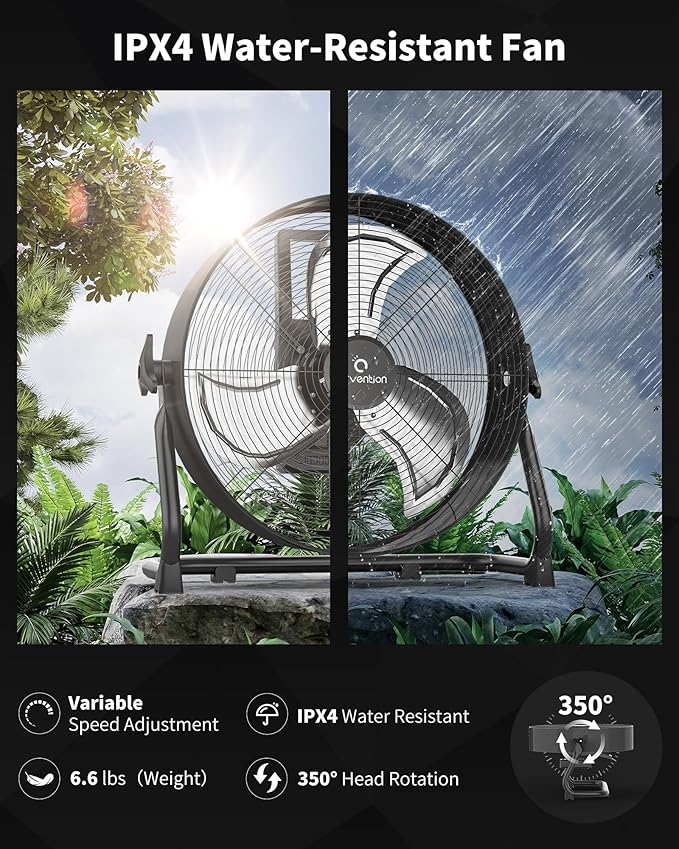 15600mAh Rechargeable Battery Operated Floor Fan, 12 inch Black Industrial High Velocity Drum Fan, Camping Fan for Gym Garage Outdoor Indoor, AI-F600