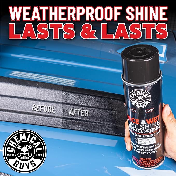 Chemical Guys Nice and Wet Tire Shine (Aerosol) (2 Pack) – High Gloss Tire Dressing Spray for Black Shine & Water-Based Protection